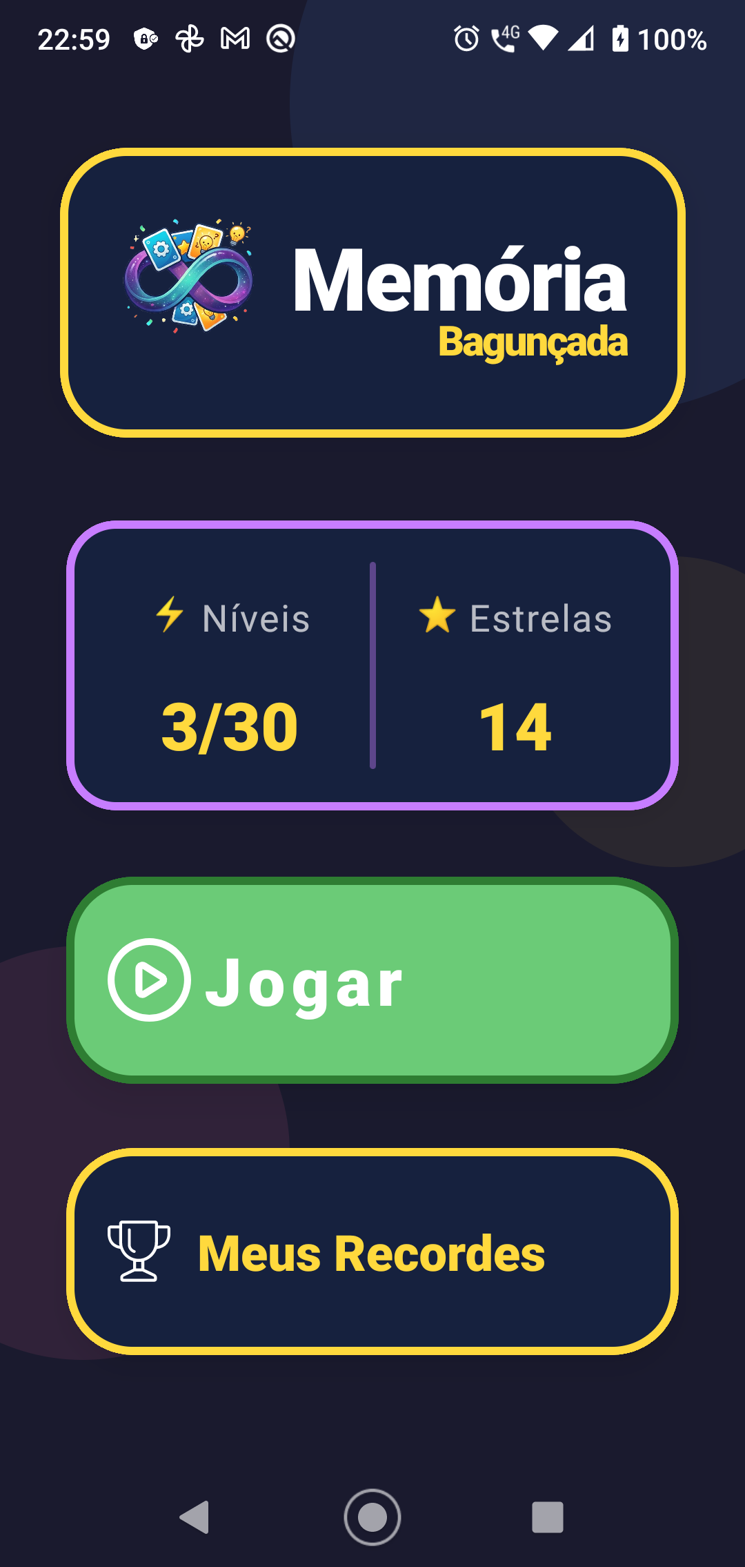 Tela inicial do Memória Bagunçada